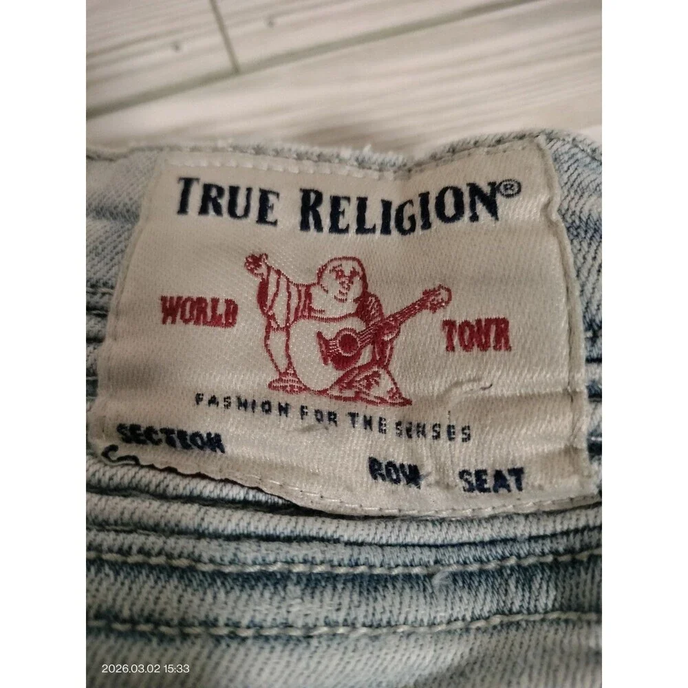 True Religion Rocco Moto Renegade Light Wash Relaxed Skinny Jeans Size 36x32